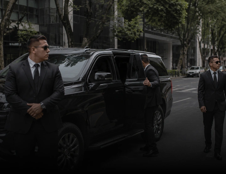 Chofer ejecutivo junto a una camioneta blindada Nivel V Plus lista para traslados seguros en CDMX.